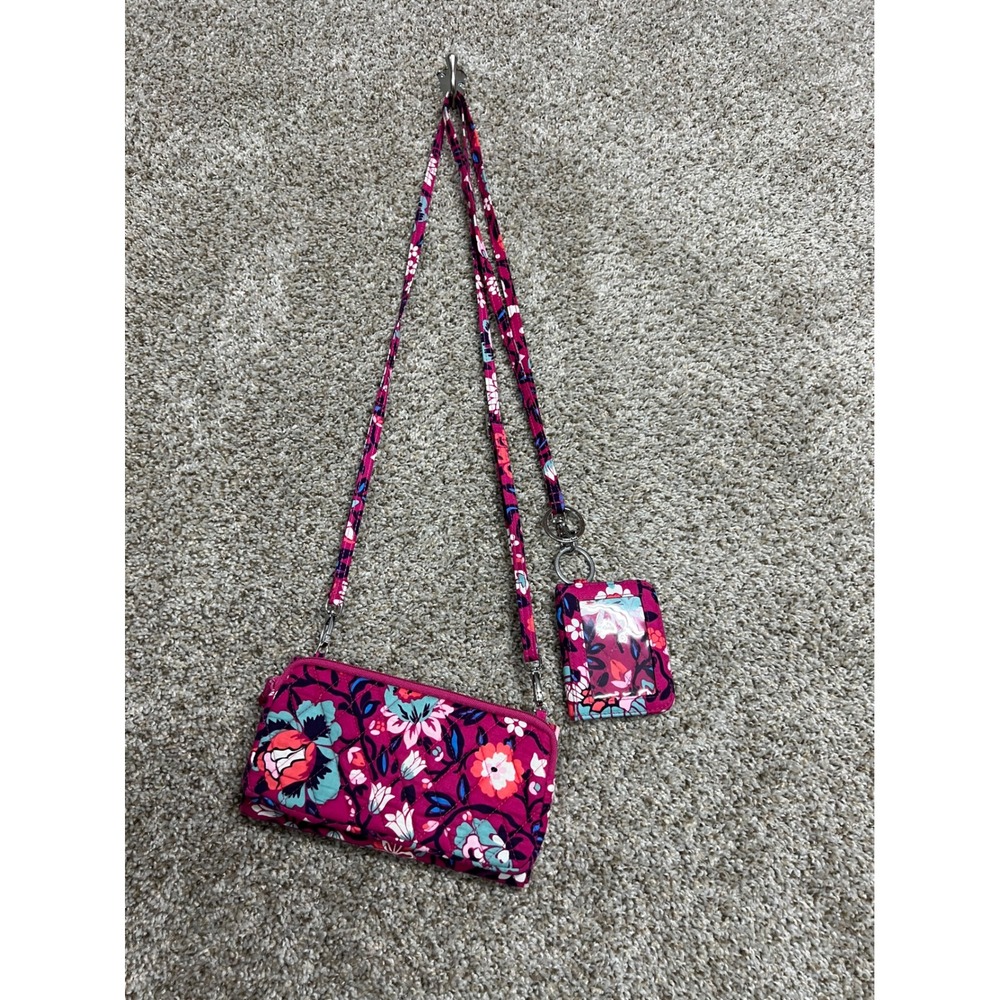 Vera Bradley Indiana Rose RFID All in One Crossbody Bag and Zip ID Case Set